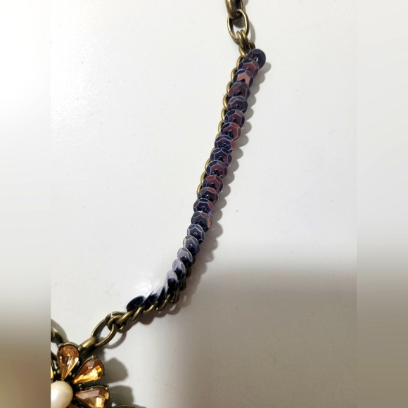 Anthropologie Holiday New Glinted Petal Tasso Necklace Sequins Brown Blue - Picture 6 of 6